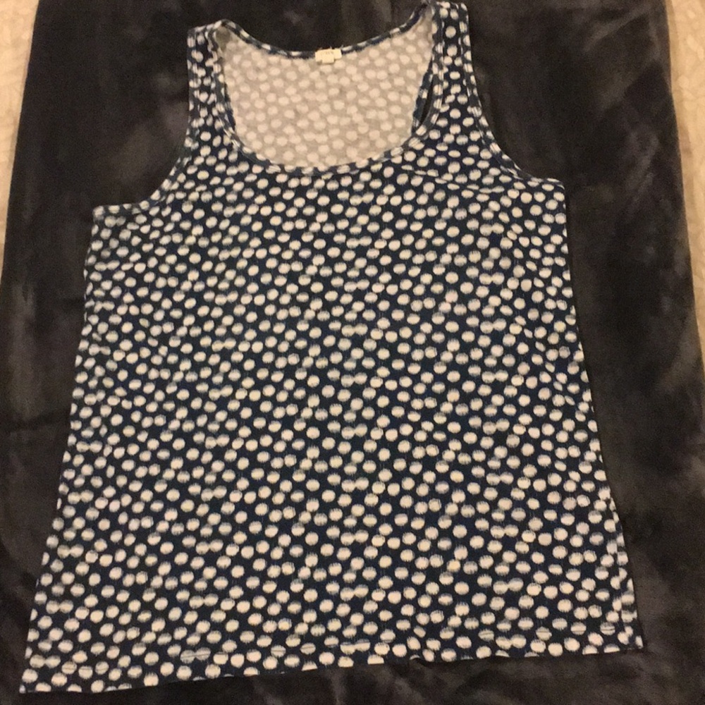 J crew blue tank top with white polka dots